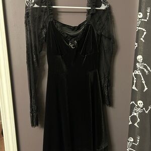Black velvet and lace goth alt dress with moon charm